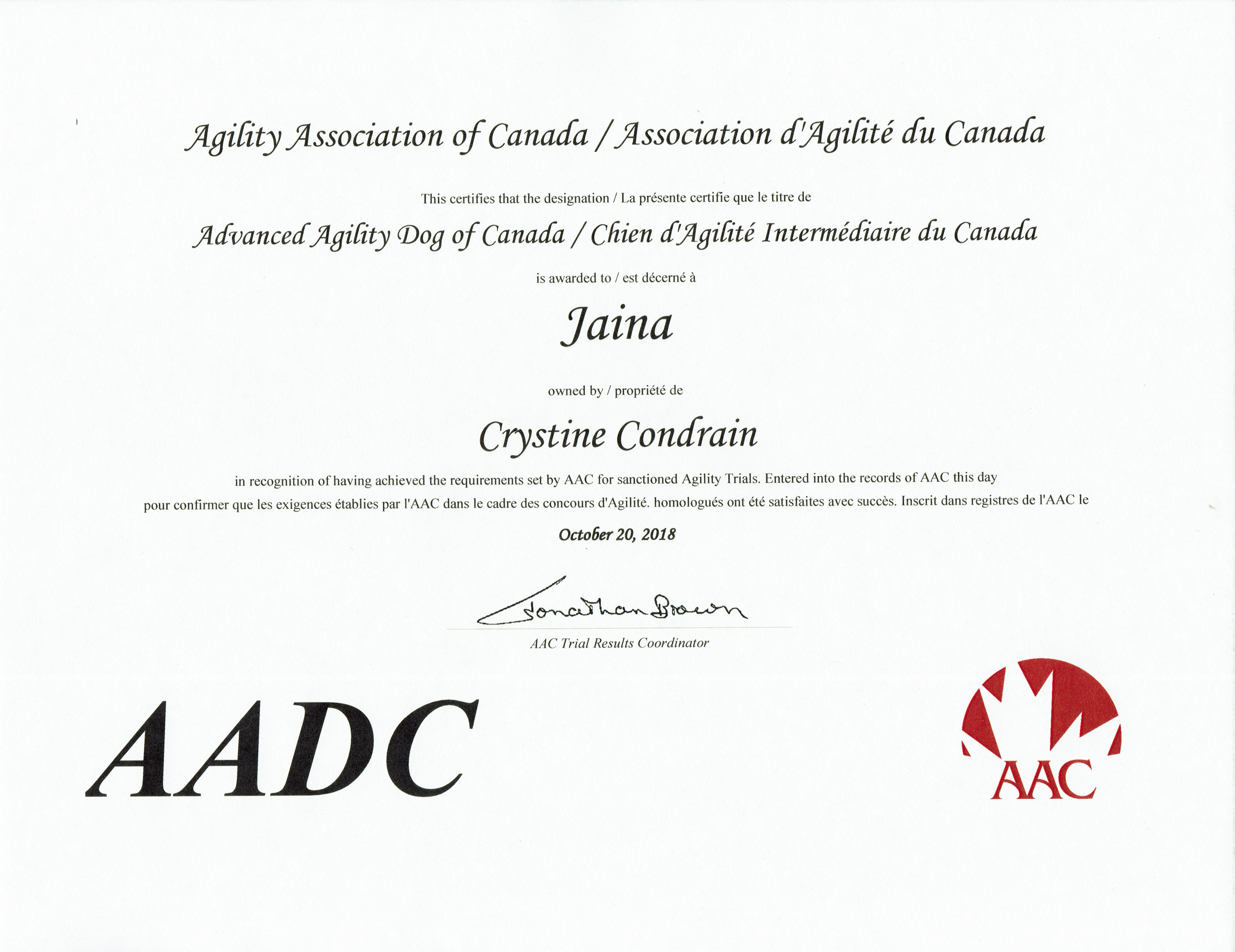 Certificat d’agilité intermédiaire - AAC